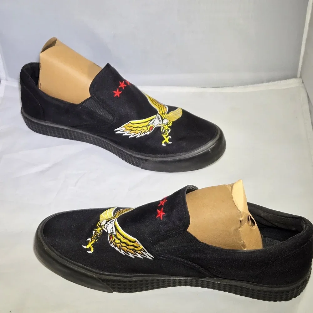DIESEL Vansis Shoes Womens 9.5 Slip‎ On Black Eagle Embroidered Rare